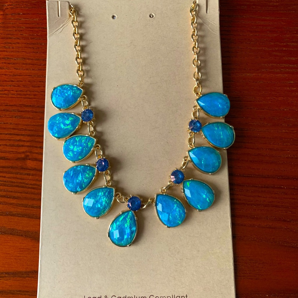 Blue Iridescent Drop Necklace